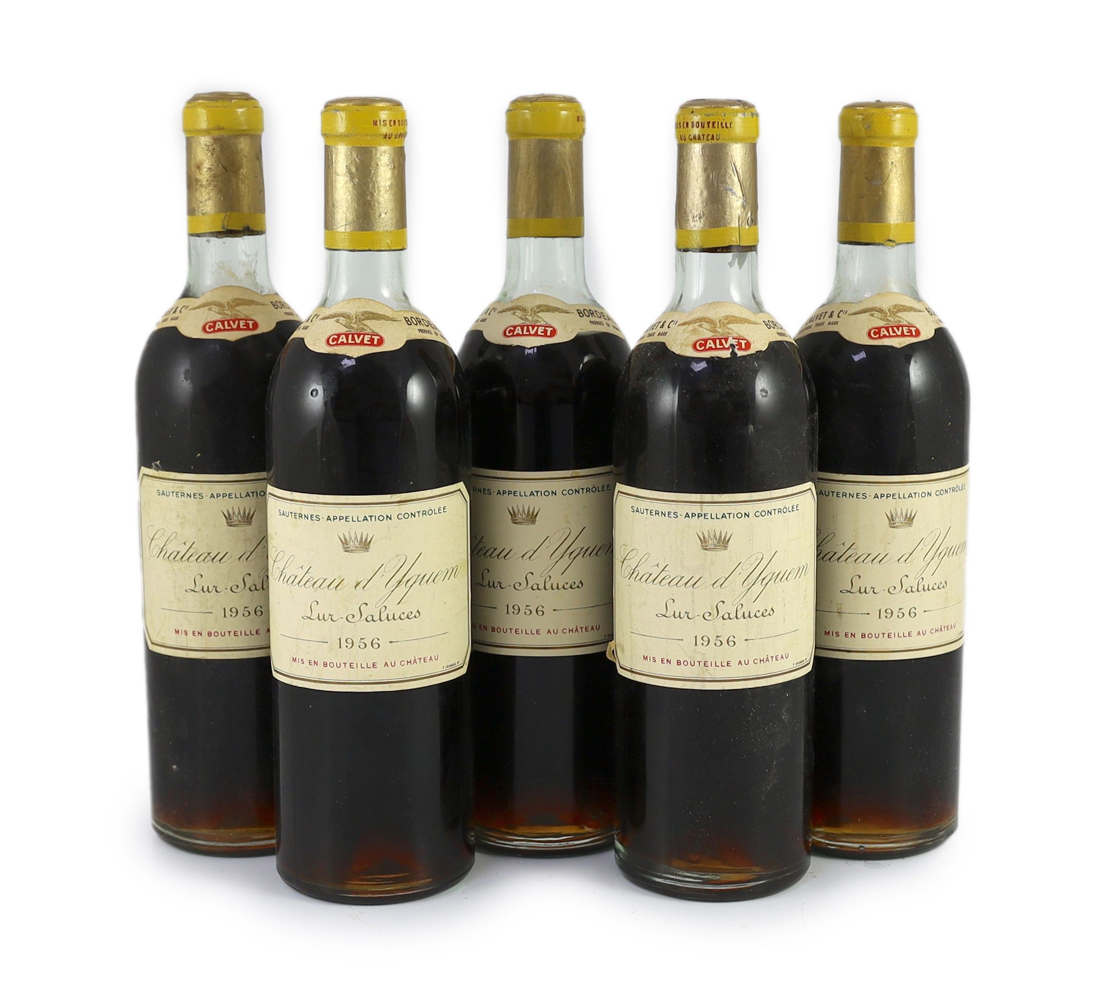 Five bottles of Chateau d'Yquem Lur-Saluces 1956, bottled by Calvet